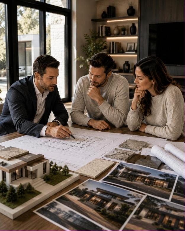 Owners reviewing plans with their representative